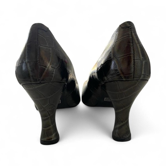 Bellini Colette Vintage Leather Dark Green 4inch Crocodile Pattern Heels size 10 - Picture 3 of 6